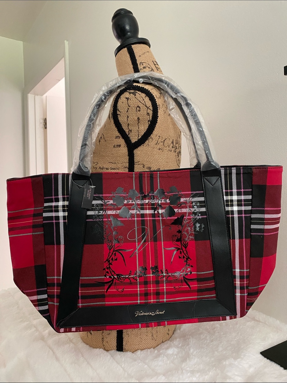 Victoria Secret Plaid Red / Black Tote Bag NWT